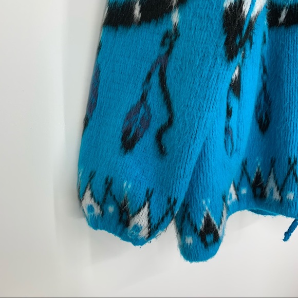 Rare Tejidos Native American Dream Catcher Blue Fluffy Wool Jacket Size M/L - Picture 6 of 14